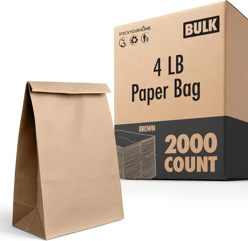 Miniatura 8 de Stock Your Home Bolsas de almuerzo de papel kraft marrón de 4 libras (100 unidades) – Bolsas de almuerzo desechables a granel, bolsa en blanco