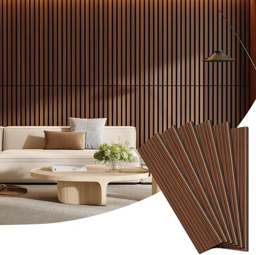 Miniatura 21 de Paquete de 4 paneles de madera para pared, 94.4 x 12.8 pulgadas, paneles de pared de listones de madera acústica para decoración de interiores