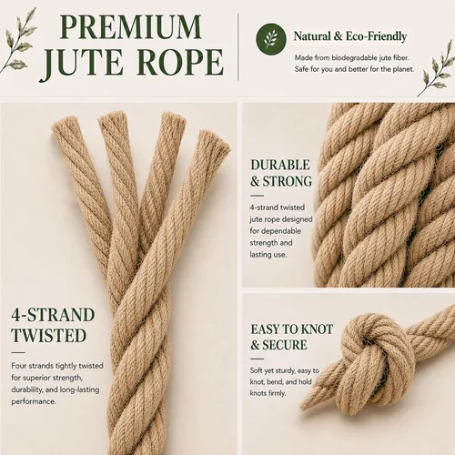 Miniatura 3 de Twisted Manila - Cuerda de yute natural (1.5 pulgadas x 10 pies), cuerda de cáñamo gruesa para muelles, barandillas, escalada de árboles, decoración