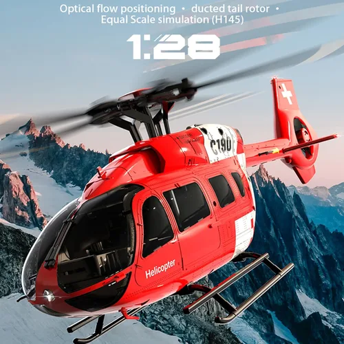 Miniatura 2 de Helicóptero RC C190, helicóptero H145 a escala 1:30 2.4G 6CH RTF sola hélice libre de Aileron, posicionamiento de flujo óptico, giroscopio de seis