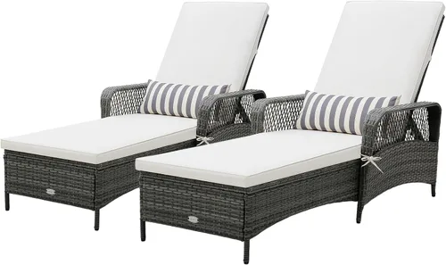 Miniatura 17 de HAPPYGRILL Sillón reclinable de ratán de polietileno para exteriores, tumbona para patio con almohada de cintura extra, silla reclinable con 6 Marrón