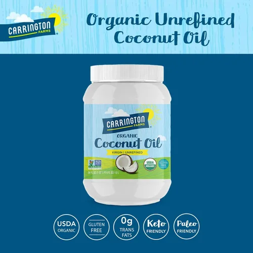 Miniatura 4 de Carrington Farms Aceite de coco orgánico virgen prensado en frío para cocinar, sin refinar y rico en nutrientes, aceite MCT para cabello y piel, sin