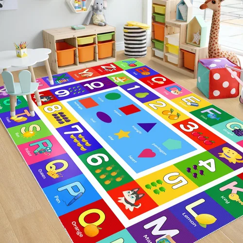Miniatura 7 de ABC - Alfombra de juego para niños, con forma del alfabeto, con números del alfabeto, alfombra de área educativa de aprendizaje de frutas, grande