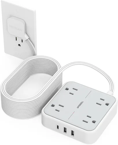 Miniatura 24 de TESSAN – Cable de extensión plano con protector de sobretensión de 10 pies, regleta de alimentación de enchufe plano con 4 salidas y 3 puertos USB