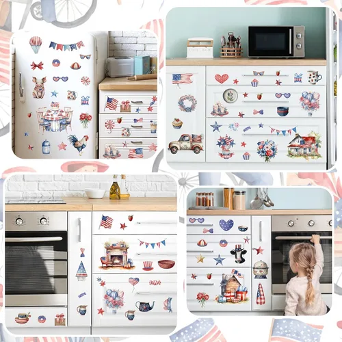 Miniatura 5 de Whaline 10 hojas patrióticas de transferencia para manualidades, 4 de julio, calcomanías de transferencia para muebles en colores pastel para 250