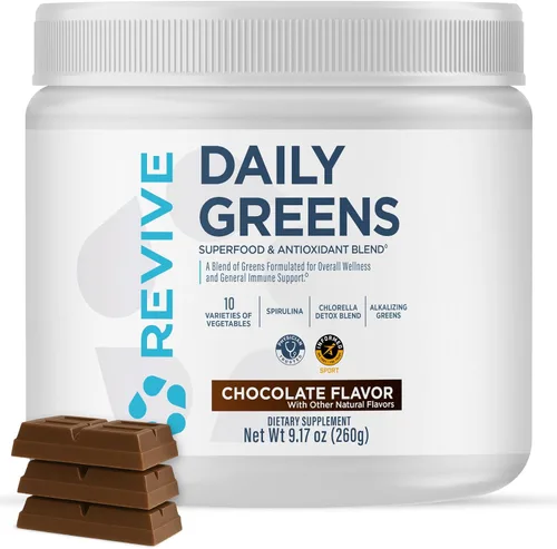Revive MD Daily Green Powder Superfood (chocolate) – Supergreens Polvo para apoyar los niveles de energía – Jugo verde que mejora la ingesta de