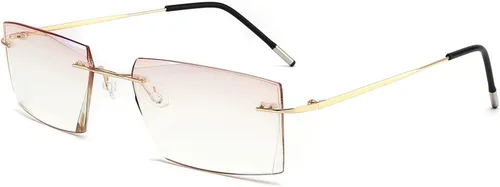 K.LAVER Lentes de lectura bifocales para hombres y mujeres, sin marco, con bloqueo de luz azul, lentes de corte de diamante, lentes de titanio