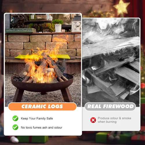 Miniatura 5 de MrGas - Juego de 10 troncos de chimenea falsos de tamaño pequeño con conos de pino, insertos de gas para chimenea de madera de cerámica, troncos
