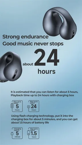 Miniatura 6 de Auriculares inalámbricos de conducción ósea con clip para la oreja, auriculares Bluetooth abiertos 2023, IPX5 impermeables con gancho después de un
