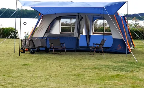 Miniatura 17 de KTT Extra Large Tent 12-14 Person,Family Cabin Tents,2 Rooms,Straight Wall,2 Doors 4 Windows with Mesh,Waterproof,Double Layer,Big Tent for Azul