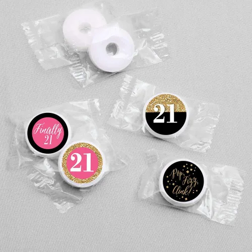 Miniatura 3 de Big Dot of Happiness Finally 21 Girl - Etiquetas redondas para fiesta de cumpleaños número 21, etiquetas adhesivas para regalos de chocolate