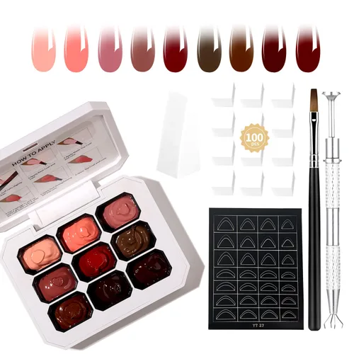 Miniatura 19 de Finger Secret - Juego de 9 colores de esmalte de uñas de gel Ombre Pat, paleta de esmaltes de gel con 20 esponjas de uñas para arte de uñas de gel