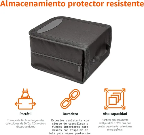 Miniatura 4 de Amazon Basics Carpeta de almacenamiento portátil de poliéster para CD/DVD, capacidad 400, color negro
