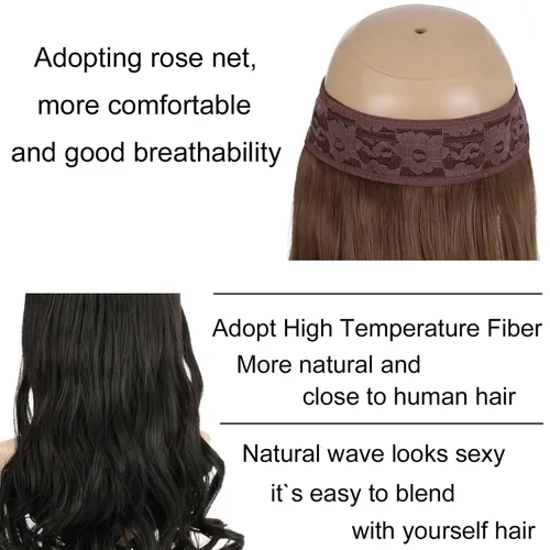 Miniatura 2 de extensiones de cabello sintético tipo halo de 20 pulgadas, 4.41 onzas, rizadas, onduladas, largas, extensiones tipo Hidden Crown con hilo invisible