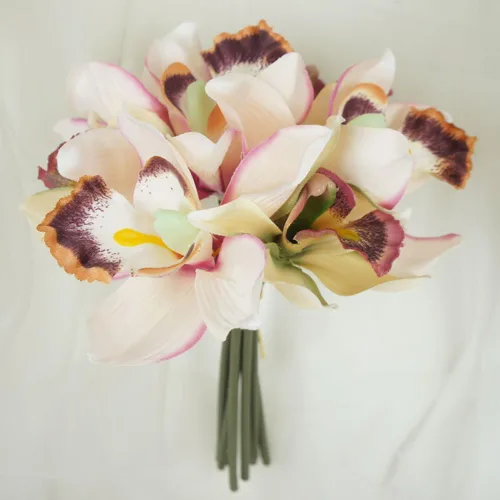Miniatura 10 de Paquete de 7 tallos de orquídea Cymbidium de flores artificiales Bubblegum