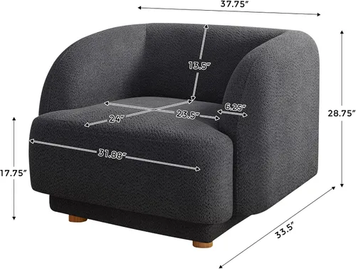 Miniatura 2 de VANOMi Silla de sala de estar de gran tamaño, sillas de barril modernas y cómodas, sillón individual con patas de madera, sillón tapizado
