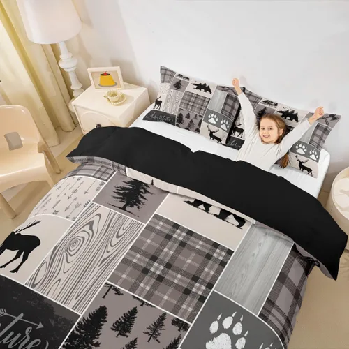 Miniatura 34 de Erosebridal Funda de edredón rústica de ciervo, tamaño individual, funda de edredón de retazos de oso para niños, adolescentes y adultos, juego