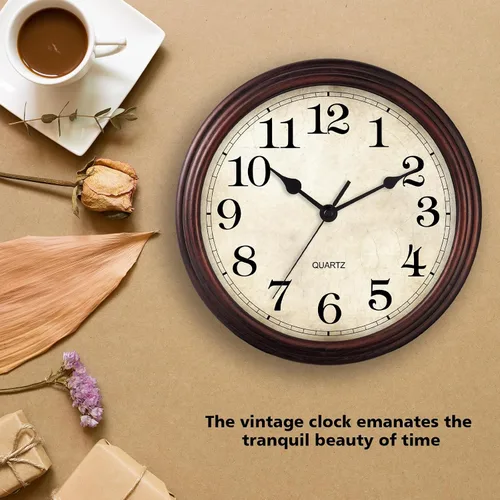Miniatura 5 de Reloj de pared, reloj clásico silencioso de bronce, funciona con pilas, decorativo para sala de estar, dormitorio, cocina, oficina (16 pulgadas)