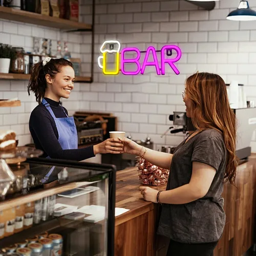 Miniatura 4 de ENUOLI Letreros de barra de neón, luz LED de cerveza para decoración de pared, letreros de neón de barra alimentados por USB/batería, luz de cerveza
