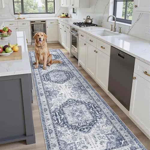 Miniatura 15 de Alfombra de pasillo lavable de 2 x 6 pies - Alfombras de cocina con respaldo antideslizante vintage suave estilo granja, alfombra de entrada