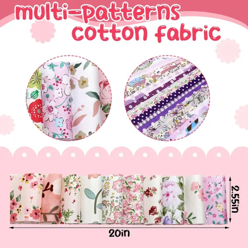 Miniatura 2 de Ganeen 100 piezas de rollo de tela para acolchado floral rosa y morado, cuadrados de tela de 2.56 pulgadas, tiras de tela de jalea precortadas