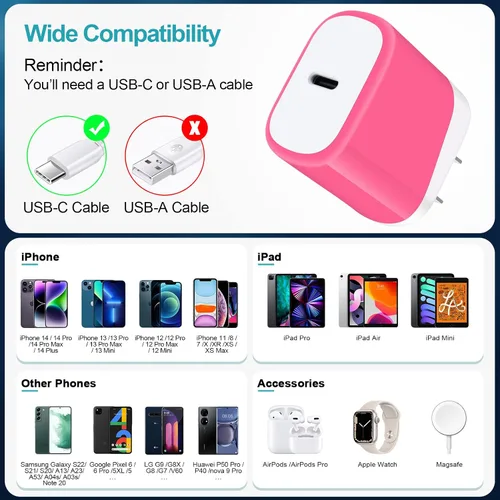 Miniatura 7 de Cargador rápido USB C de 20 W para Google Pixel 10a/10 Pro/10 Pro XL/10 Pro Fold/10 9a 9 Fold 9 Pro XL 8a 8 Pro 7a 7 6, bloque de carga rápida cubo
