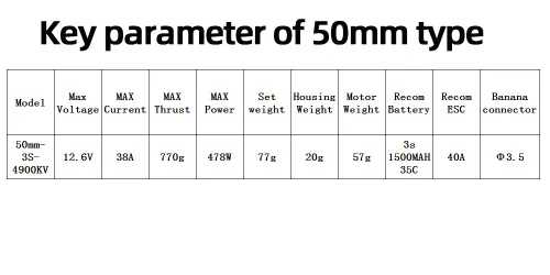 Miniatura 7 de Flycolor EDF 50mm 4900KV 3S Empuje Máximo 770g 11 Hélices Ventilador Canalizado con Motor RC Sin Escobillas con ESC 40A(2~4S) Equilibrado Probado