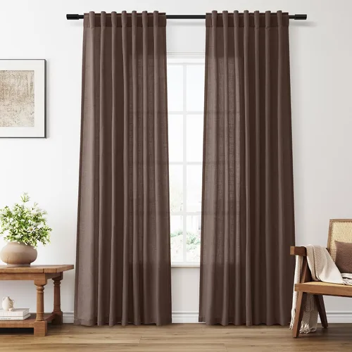 Miniatura 64 de Aersas Aqua Green Linen Curtains 84 Inches Long 2 Panels Set Back Tab Rod Pocket Living Room Curtain Farmhouse Rustic Light Filtering Hook Drapes