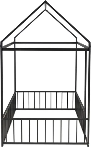 Miniatura 5 de CITYLIGHT Cama de casa tamaño individual para niños, cama Montessori de metal con diseño de valla, cama de suelo individual con rieles para niñas
