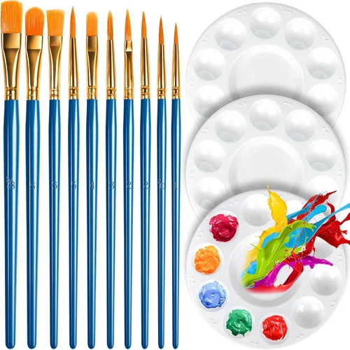 FANDAMEI Juego de pinceles y paleta de pintura redonda, pinceles, pincel de pintura sintética, pinceles para pintura, paletas de bandejas de pintura