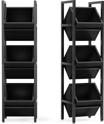 Miniatura 13 de LITTLE TREE Soporte de Cesta de 3 Niveles, Unidad de Estantería de Pie de Madera, Organizador de Almacenamiento Rústico de Pie para Cocina, Baño