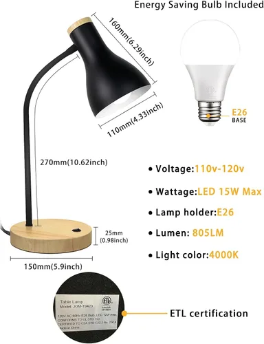 Miniatura 8 de LALISU Lámpara de escritorio de metal, lámpara de mesa, luces de lectura, lámparas de escritorio de arco para dormitorio, lámpara de cabecera