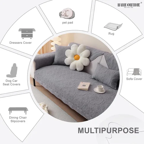 Miniatura 5 de HANDONTIME Funda de sofá de algodón suave apta para mascotas, elegante funda de sofá para mascotas con bordado, protector de sofá para perros