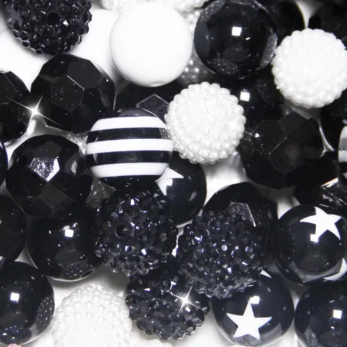 50 piezas cuentas de 0.78 pulgadas para hacer bolígrafos, cuentas de goma de mascar de diamantes de imitación de cristal blanco y negro acrílico,