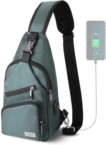 Miniatura 13 de AMJ Bolso cruzado tipo bandolera para hombres y mujeres, mochila de hombro casual, mochila de pecho tipo morral para senderismo y viajes Blanco Gris