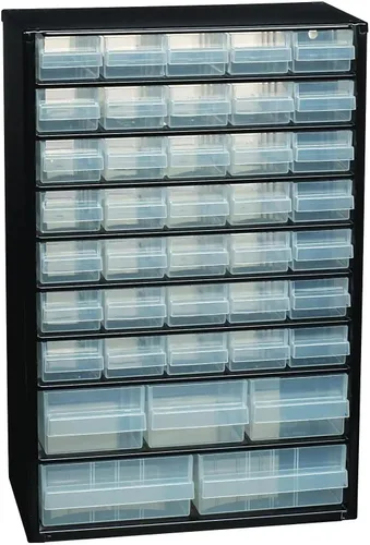 Miniatura 9 de Raaco Gabinete de almacenamiento de acero, compacto de 30 cajones, cajón de plástico de polipropileno transparente, organizador de piezas pequeñas