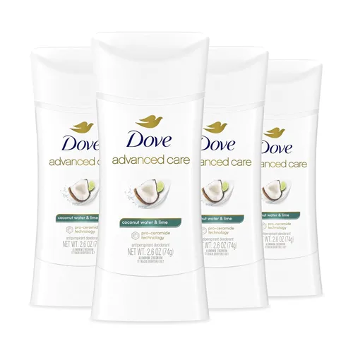 Dove Advanced Care - Desodorante antitranspirante en barra con aroma a agua de coco y lima, 4 unidades para ayudar a reparar la barrera cutánea