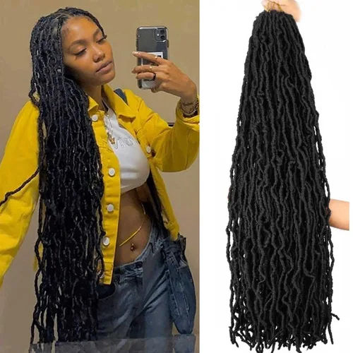 4 paquetes de rastas suaves de ganchillo de pelo sintético preenrollado, trenzas de ganchillo de diosa, rastas de cabello sintético para mujeres 1b