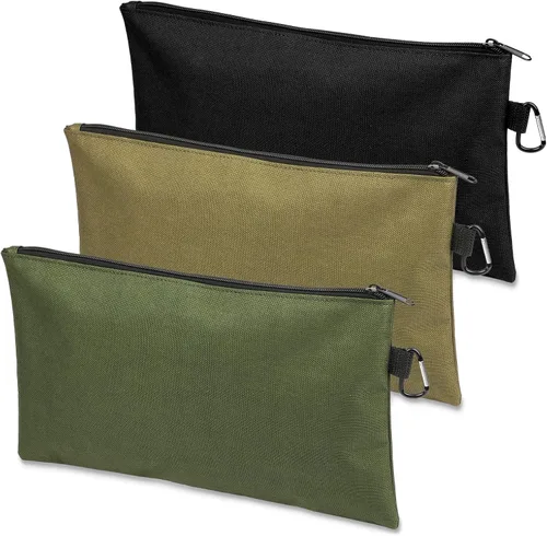 Miniatura 8 de Paquete de 3 bolsas de herramientas con cremallera, bolsa de herramientas de alta calidad, organizador de almacenamiento multiusos con mosquetón