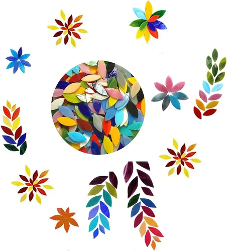 Azulejos de mosaico de pétalos, 220 piezas cortadas a mano, hojas de flores teñidas a mano, piezas de vidrio de mosaico de colores surtidos para