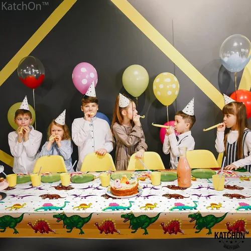 Miniatura 5 de KatchOn, Mantel de dinosaurio extra grande para cumpleaños, 108 x 54 pulgadas, paquete de 2 manteles de dinosaurio para fiesta de cumpleaños, mantel