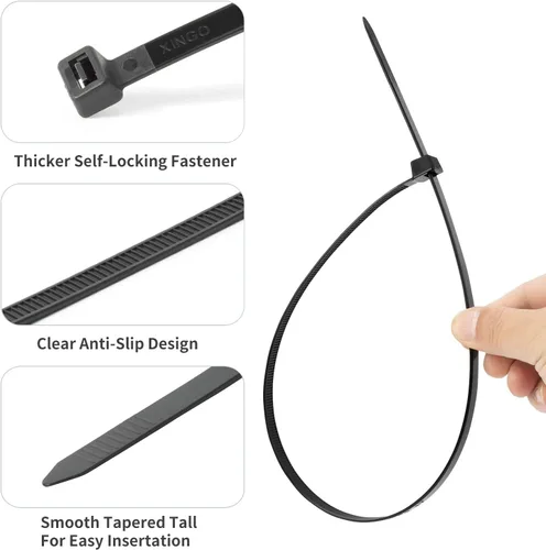 Miniatura 5 de XINGO Bridas de cremallera negras de 48 pulgadas para trabajo pesado 25 PCS, 200 LBS Bridas de alambre de plástico ultra fuertes, Bridas de cable