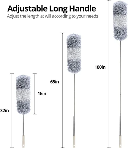 Miniatura 3 de DELUX Plumero de Plumas de Microfibra Extensible con Poste Extra Largo de 100 Pulgadas, Cabeza Flexible y Plumeros de Mango Largo para Limpiar Blanco