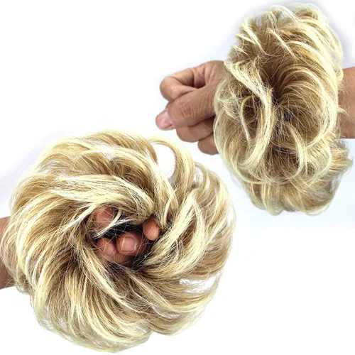 Miniatura 15 de 2 piezas de extensión de cabello desordenado de moño rizado ondulado con banda de goma elástica para coleta de caballo (144T613)