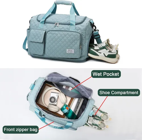 Miniatura 18 de Pequeña bolsa de gimnasio para mujer, bolsa de viaje con compartimento para zapatos