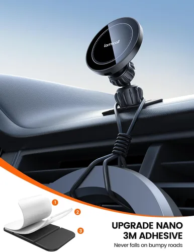 Miniatura 7 de Lamicall Cargador de Montaje para Auto MagSafe de 15W - [Imanes 20X Súper Fuertes] Soporte Cargador Inalámbrico para Teléfono de Auto, Soportes