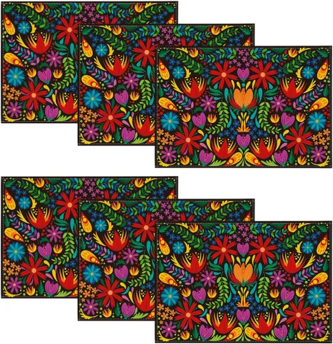 Miniatura 7 de Artoid Mode Manteles Individuales Mexicanos Cinco De Mayo para Mesa de Comedor, 12 x 18 Pulgadas Decoración Floral Fiesta Día De Los Muertos