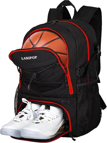 Miniatura 11 de LARIPOP Basketball Backpack with Ball Compartment - Ventilated Shoe Pocket Fits US Size 15, Water Resistant 30L Sports Bag for Men Women Teen