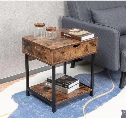 Miniatura 2 de JJS Mesa auxiliar auxiliar, mesita de noche, mesita de noche con cajón y estantes de almacenamiento, mesa de sofá para sala de estar, dormitorio