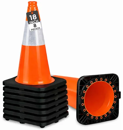 Miniatura 11 de BESEA - Paquete de 6 conos de tráfico de 18 pulgadas, conos de seguridad naranjas con collar reflectante de 6 pulgadas para uso en el hogar